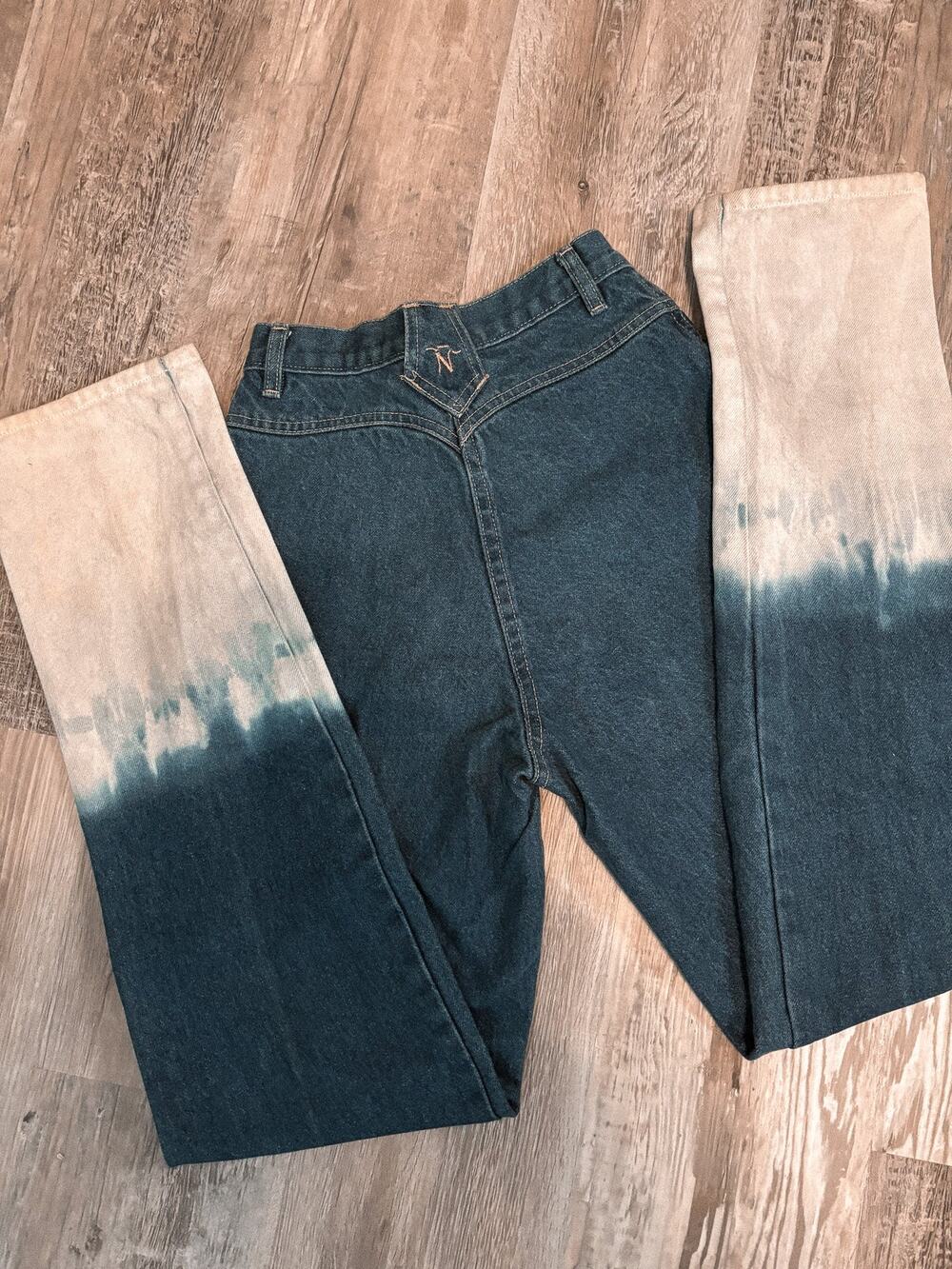 vintage bar none 24" bareback denim bleached distressed jeans